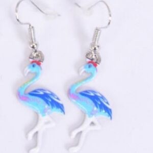 Flamingo Bird Earrings Enamel Blue colorful stainless steel ear wires NEW